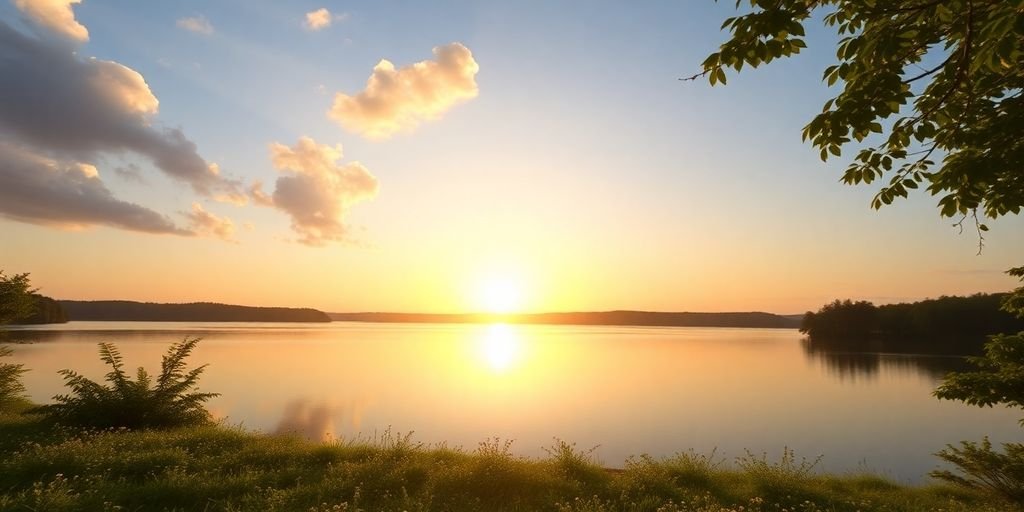 Peaceful sunrise over a lake, symbolizing recovery and hope.