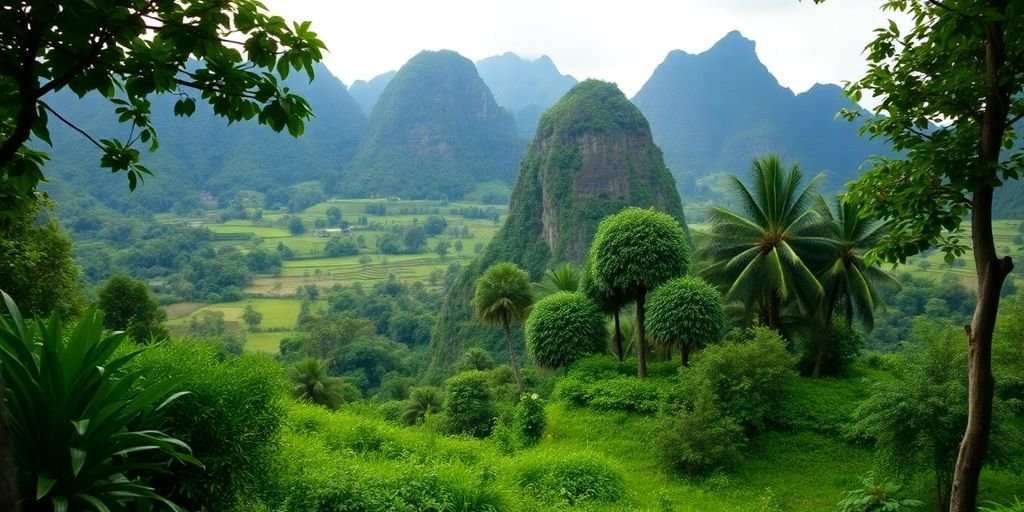 Lush Thai landscape symbolizing recovery from opioid addiction.